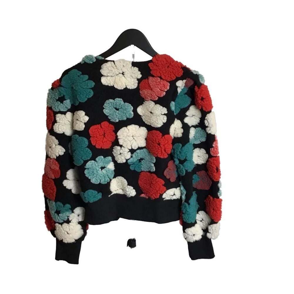 Vibrant 3D Floral Textured Bomber Jacket Multi-Color Sherpa Applique Womens  L - Picture 3 of 10